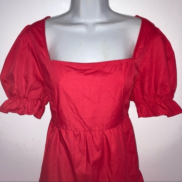 NWT Vonda Empire Style Tiered Short Puff Sleeve Mini Red Poly Dress 2X/XL - Picture 4 of 9